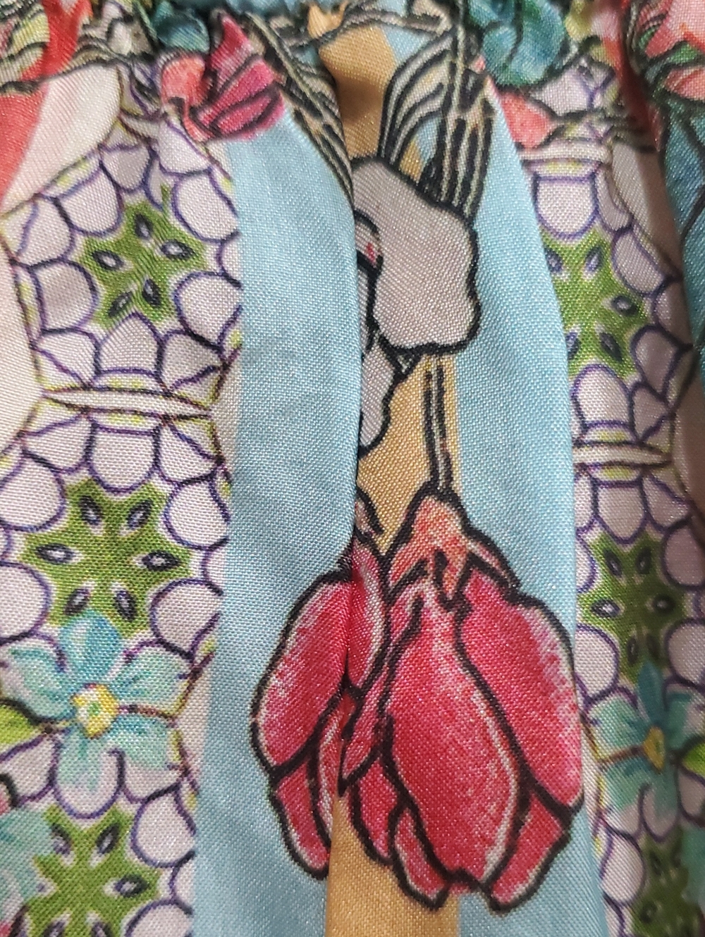 Johnny Was Cream Maxi Skirt with Pink, Blue & Green Floral Panels - Picture 9 of 11
